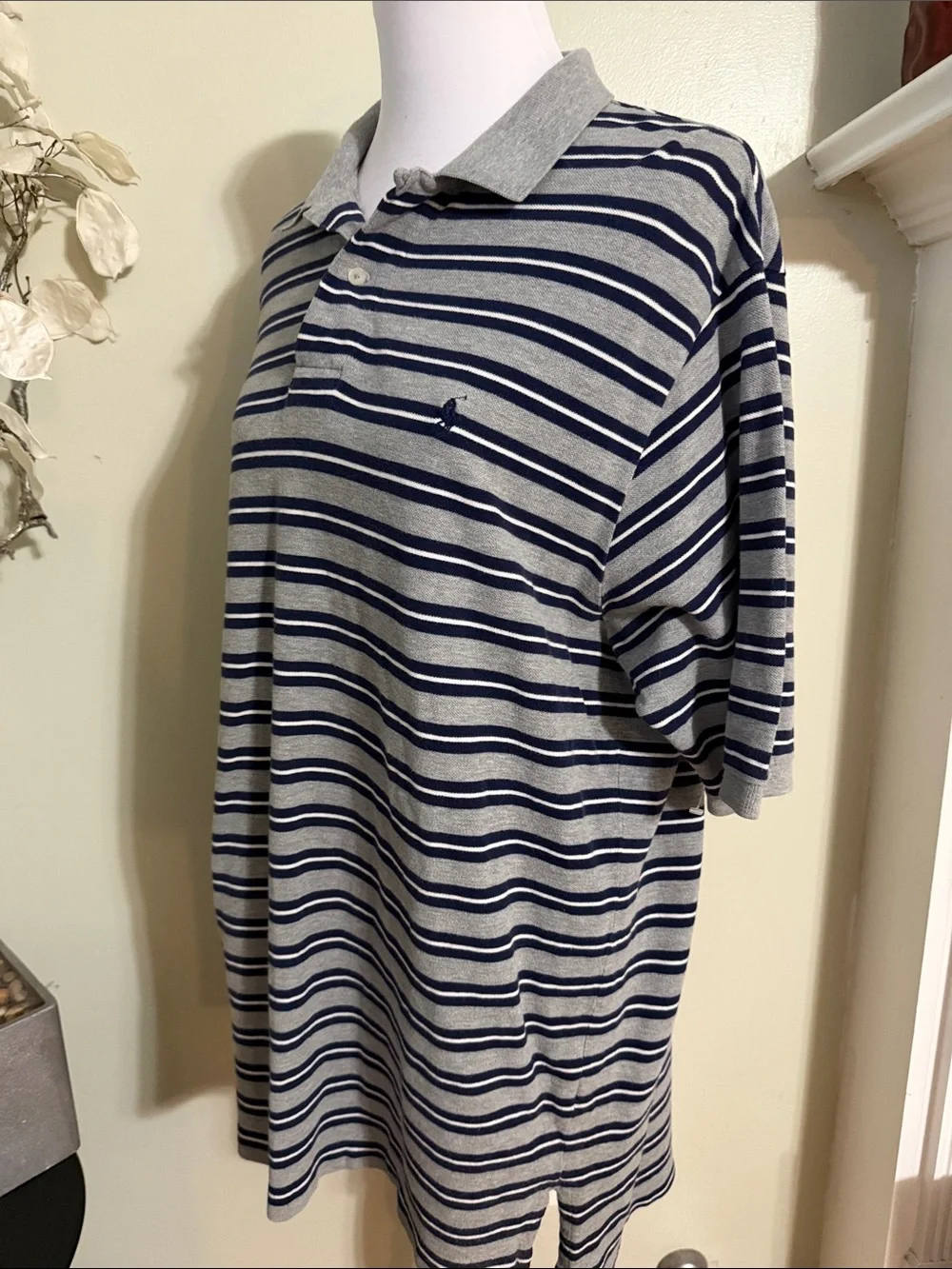 Ralph Lauren Grey and Navy Striped Polo